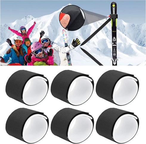 Ski Straps, Adjustable Hook and Loop Fixing Straps for Carrying Narrow Wide Fat Skis, 6 Pcs