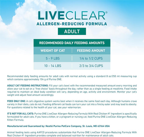 6.3 lb. Purina ONE LiveClear Allergen-Reducing Cat Food Dry Formula with Real Chicken As The Number One Ingredient