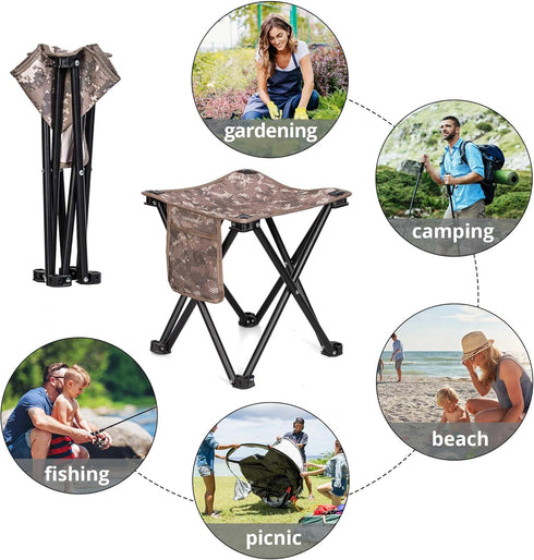 2 Pack 13.8 Inch 400 LBS TRIPLE TREE Camping Stool, Camouflage Portable Folding Stool for Outdoor Walking Hiking