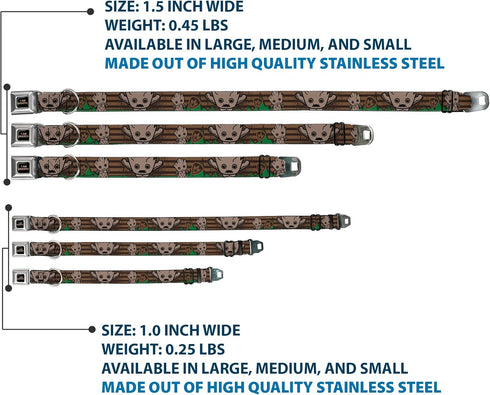 Buckle-Down Kawaii Groot Dog Collar - 2-Poses/Guardians Badge Browns/Green, 1.5" Wide, Fits 18-32" Neck, Large