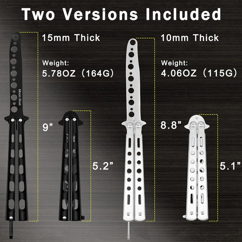 Moon Boat 2PCS Butterfly Knife Training Practice Comb, Unsharpened Blade Black Silver