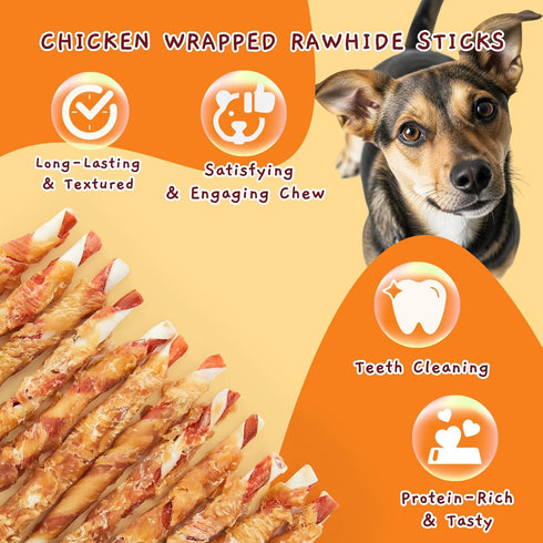 35-Count 5-Inch 1.10 lb Jungle Calling Dog Treats, Natural Chicken Wrapped Rawhide Sticks for Small Medium Dogs, Long
