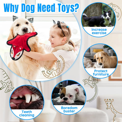 5pcs Set LECHONG No Stuffing Dog Squeaky Toys, Glowing Eyes Crinkle Plush Puppy Toys for Teething Chewing, Flat Tough