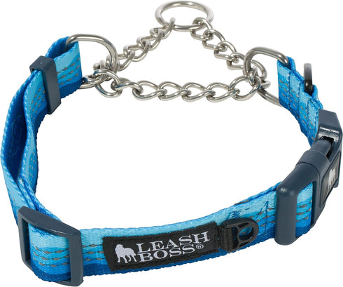 Leashboss Martingale Collar for Dogs - Reflective Nylon with Steel Chain, Adjustable No Pull Training Collar for All