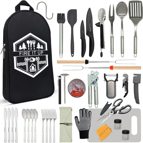 BOMKI Grilling and Camping Cooking Utensils Set for The Outdoors BBQ -