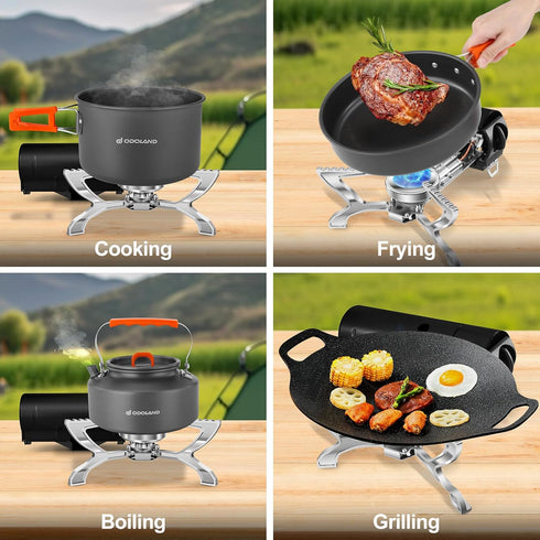 Odoland Portable Camping Stove, 1400W Gas Stove for Indoor Outdoor Cooking, Hiking, and Picnic.
