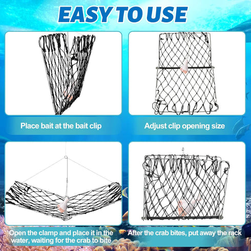 3 Set Arrowbash Castable Crab Trap with Red Gauge and Bait Clip Foldable Crab Trap Snare Crabbing Net Equipment