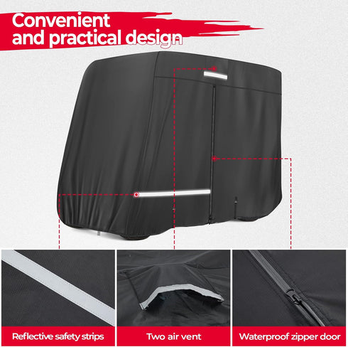 KEMIMOTO 600D Golf Cart Cover, Waterproof Dustproof Heavy Duty for 2/4 Passengers, Black with Storage Bag