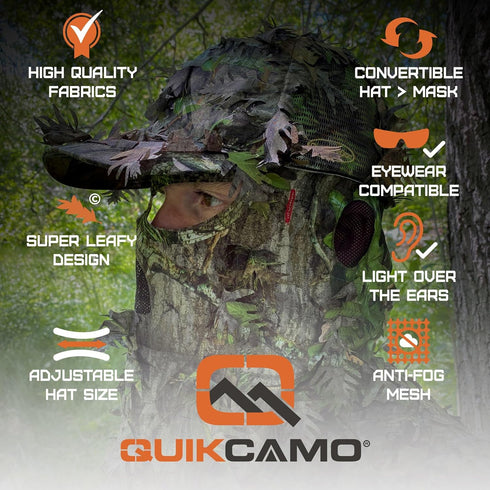 Mossy Oak & Realtree 2-in-1 3D Leafy Face Mask Camo Hats for Hunting - Adjustable, One Size