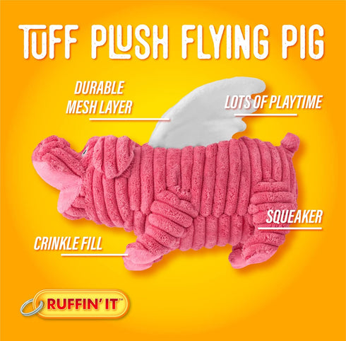 Ruffin' It Tuff Stuffed Plush Flying Pig Dog Toy