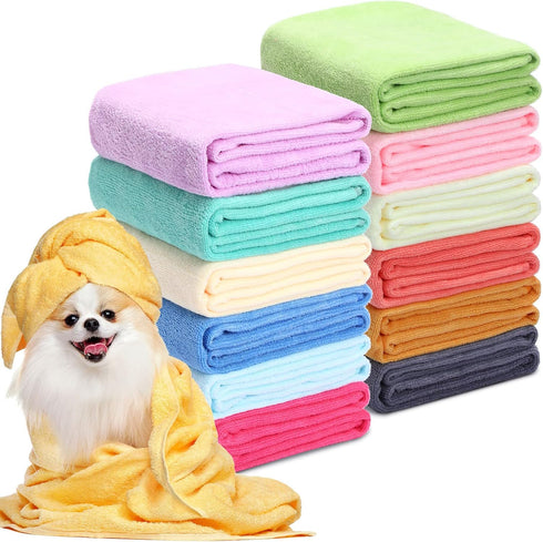 Moukeren 12 Pcs Microfiber Dog Towels Bulk, 20'' x 39'' Absorbent Soft Bath Towels for Small Medium Dogs