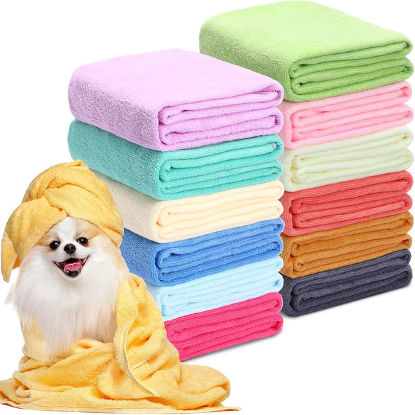 Moukeren 12 Pcs Microfiber Dog Towels Bulk, 20'' x 39'' Absorbent Soft Bath Towels for Small Medium Dogs