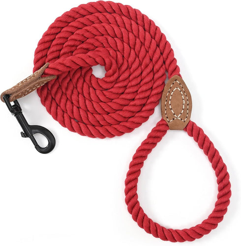 Mile High Life Dog Leash | 6 Feet Braided Cotton Rope with Leather Tailor Tip | Heavy Duty Metal Clasp | Wedding Leash