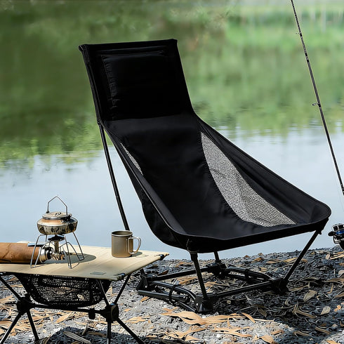 2-in-1 Backpacking High Back Folding Camping Chair with Pillow, Lightweight Portable Chair for Adults, Height