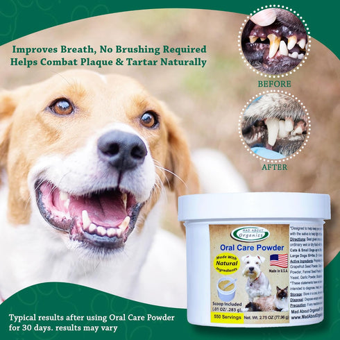 Dog or Cat Oral Care Powder – Tartar and Plaque Remover for Oral Hygiene, 550 Servings, Medium Size