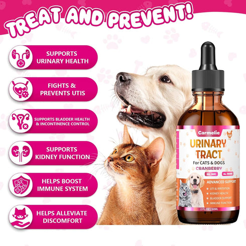Cat & Dog Urinary Tract Support Drops with Cranberry Kidney & Bladder Health Natural Supplement for Pet Wellness