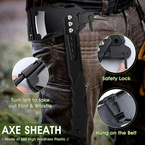 Freelander 13" Camping Axe Multifunctional Survival Hatchet with Whistle, Folding Saw, ABS Sheath for Outdoor Hiking