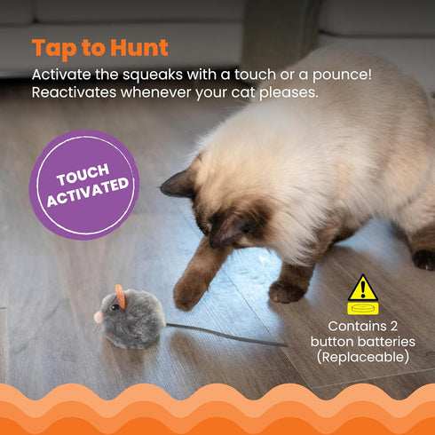 Touch-Activated Gray Squeak Mouse Cat Toy with Catnip
