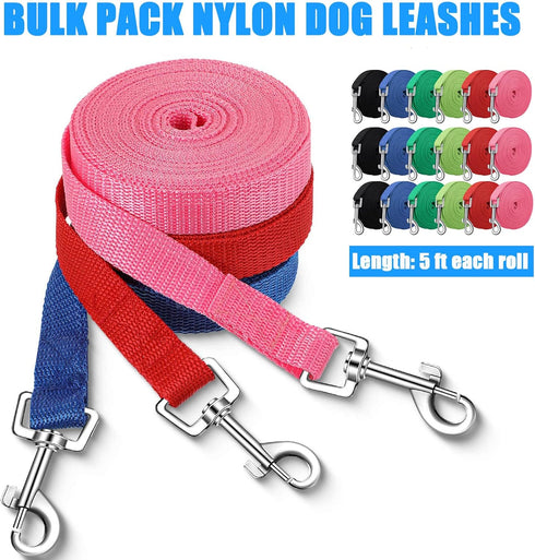 18 Pcs Nylon Dog Leash, 5 ft Long, Strong Durable Puppy Leash Rope with Heavy Duty Buckle, 0.79 Inch Wide, 6 Colors