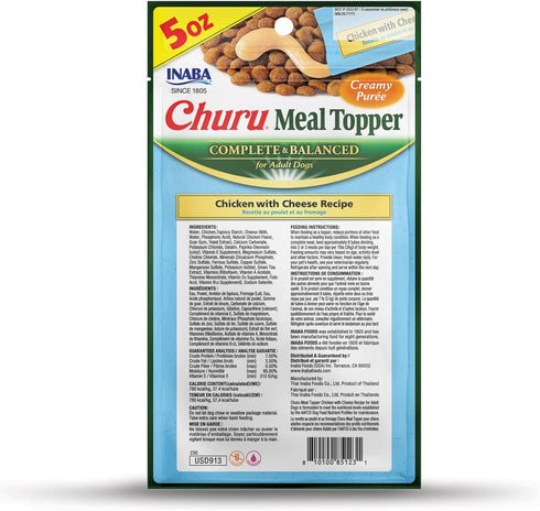 INABA Churu Meal Topper for Dogs, Complete & Balanced, Creamy, Lickable Purée Dog Food Toppers, 1.69 Ounce Tube, 18