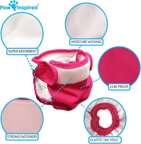 (3 Paw Inspired Washable Reusable Dog Diapers Female, Cloth Dog Diapers, Dogs in Heat, Dog Incontinence (Assorted