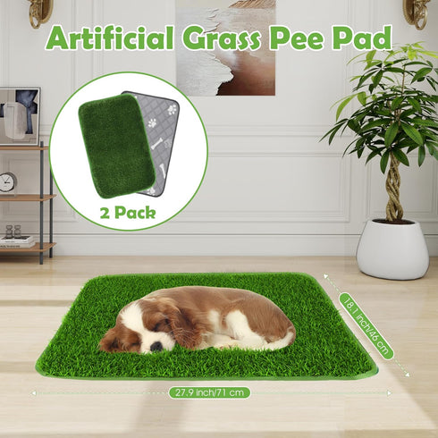 28"x18" Dog Grass Pad with Washable Pee Pad - Artificial Grass Puppy Training Mat, Non-Slip & Super Absorbent, Reusable
