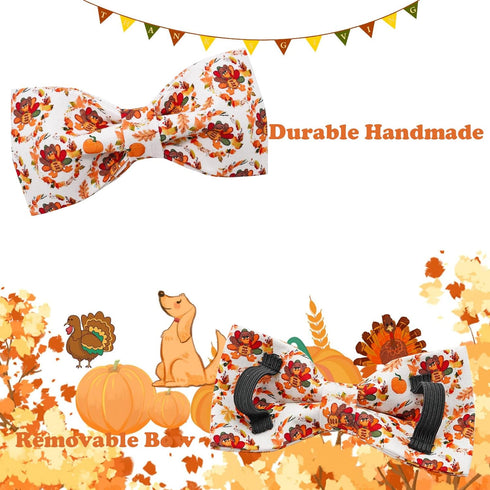 Thanksgiving Turkey Dog Collar Gift - Soft Bow Adjustable Metal Buckle Collar for Medium Dogs