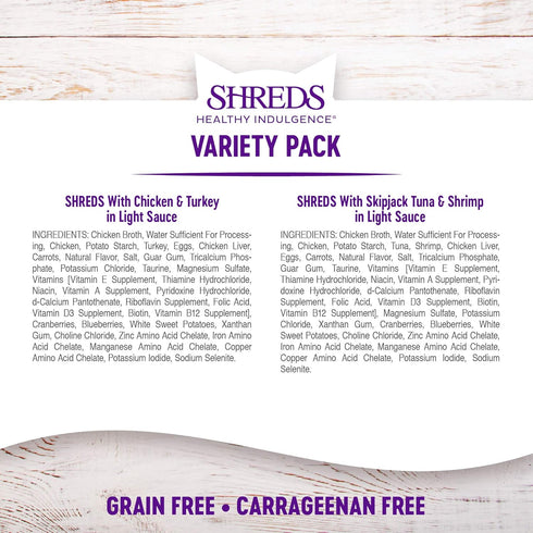 Wellness Healthy Indulgence Shreds Grain-Free Wet Cat Food, Complete & Balanced Meal, 3 oz Pouches, 8 Pack