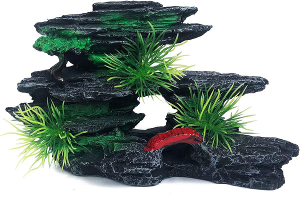 J-star Medium Fish Tank Decorations, Aquarium Rock Mountain View, Landscape Ornament Resin Decoration for Aquariums