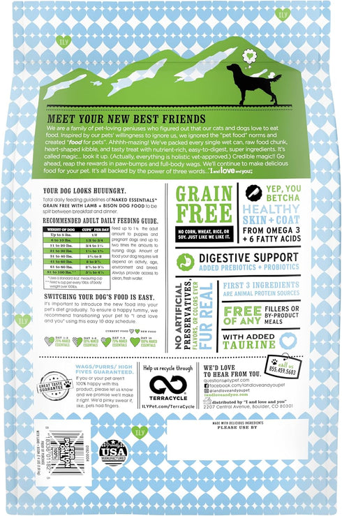I and love and you Naked Essentials Dry Dog Food - Lamb + Bison, High Protein, Real Meat, 4lb Bag