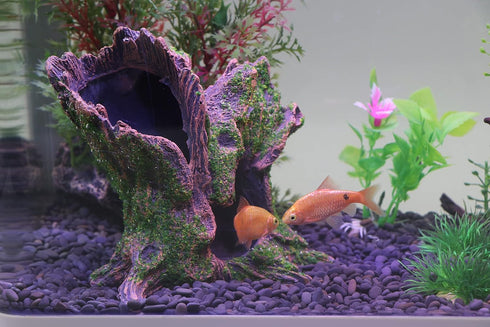 AQUA KT Tree Stump Trunk Hollow Decoration, Betta Cichlid Cave Rocks for Fish Hiding Tank