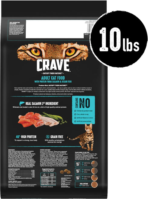 CRAVE Grain Free Adult High Protein Natural Dry Cat Food with Salmon & Ocean Fish, 10 lb Bag