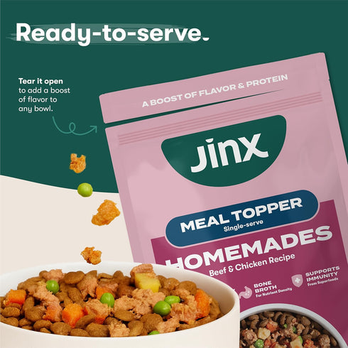 3oz, 8 Pack Jinx Beef & Chicken Wet Dog Food Pouches, Meal or Dog Food Topper Mix-in, Made with Real Beef & Chicken