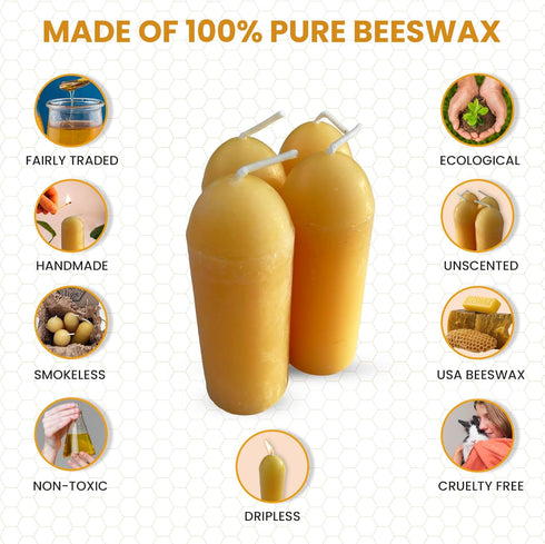 (3.5" 1.25") 12 BeeTheLight Beeswax Lantern Candles x - Smokeless Unscented Candle - Hours Burn Time Each - Natural