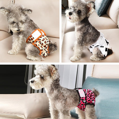 wegreeco Luxury Washable Reusable Dog Diapers, 3 Pack for Female Dogs, Stylish Cheetah Print, Small Size