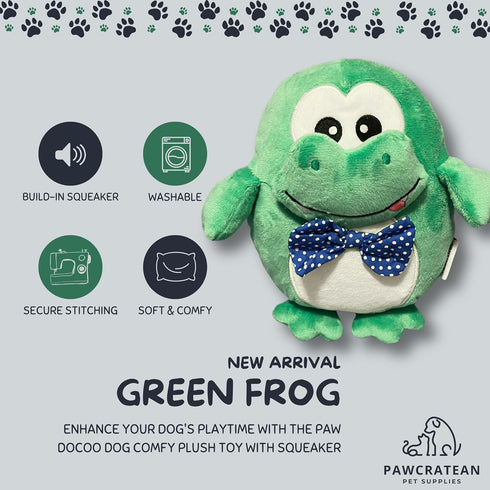 7-Inch Plush Squeaky Toy for Small Dogs - Washable Green Frog