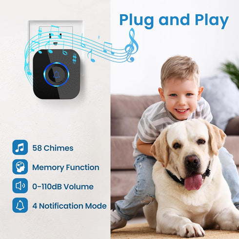 1000 IP65 58 4 Dog Door Bell for Potty Training, Wireless Doggie Door Bell Operating at Feet with Waterproof Touch