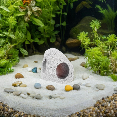 LALAFINA Aquarium Fish Tank Hideout Cave Ceramic Shelter Ornament Grey Shrimp Breeding Hiding House for Freshwater