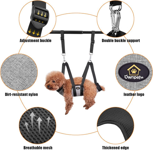 Ownpets Pet Grooming Hammock with Carabiners, Breathable Pet Grooming Harness Sling for Grooming & Nail Trimming