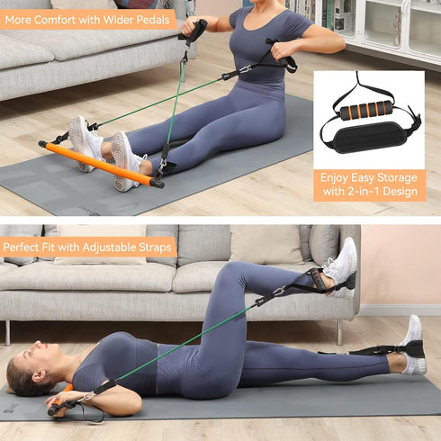 Hommie Portable Pilates Bar Kit with Resistance Bands (20-60lb) for Full-Body Home Gym Workouts