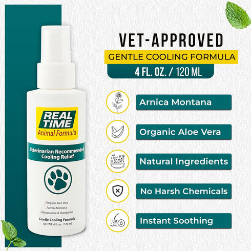 Real Time Pain Relief Pet Formula - 4oz Spray Bottle | Vet Recommended with 16 Natural Ingredients Including Menthol,