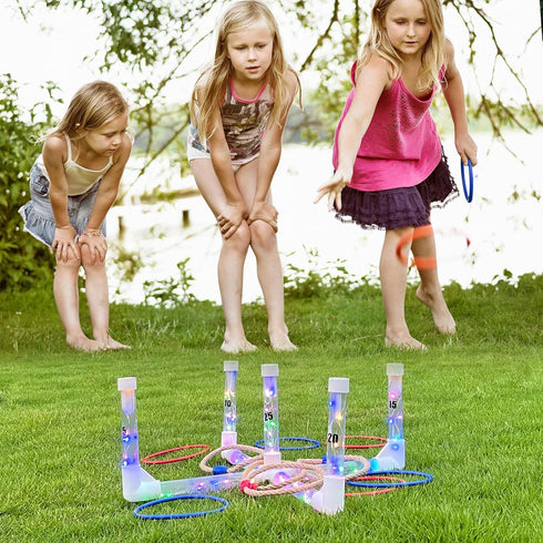 Set MOLACHI Ring Toss Games for Adults and Kids,Yard Games,Outdoor Indoor Games with LDE Light,Easy to Up w/Compact