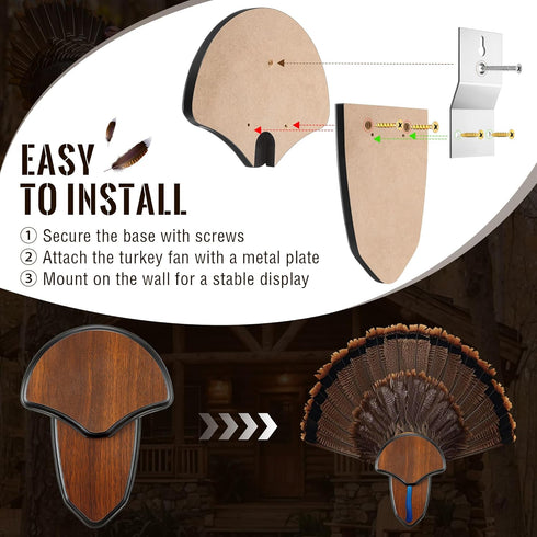Turkey Fan Mount Kit, Wooden Turkey Tail Mount for Hunting Assemble Display, Easy to Install Hunting Accessories Kit