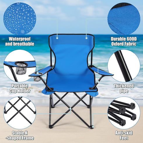 Yuntau 1 Set Beach Chair with Umbrella Foldable Camping Chair Fold up Umbrella with Universal Clamp Large Portable
