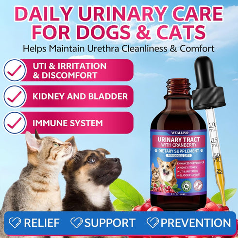 WEALLIN Cat & Dog Natural Urinary Tract Infection Treatment with Cranberry, Kidney, and Bladder Support Supplement