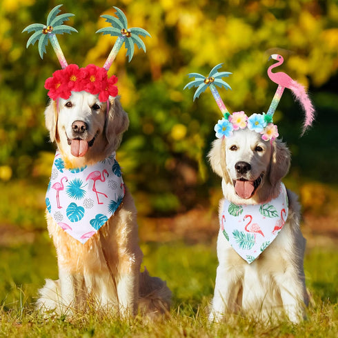 8 Pcs Hawaiian Dog Bandana Party Headbands Set | Cute Puppy Bibs for Small & Large Dogs, Tropical Party Accessories