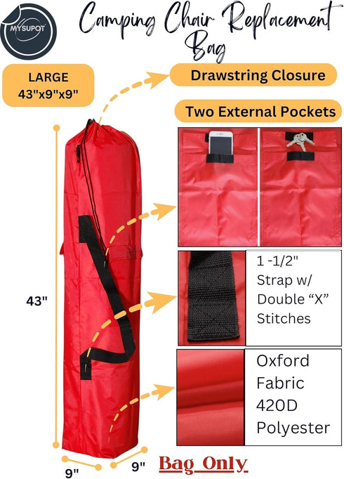 43"x9"x9" Hammock, 420D (Red, L) Replacement Bag for Folding Camping Chair, Camp Chairs, Yoga Mat, Beach Chair