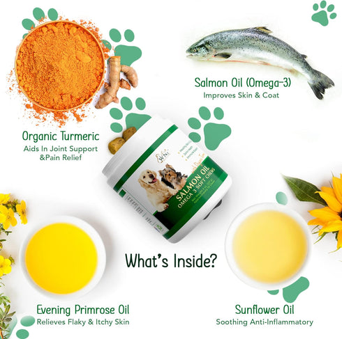 Omega 3 Skin and Coat Chews for Dogs, Salmon Oil Supplement for Joint Pain Relief, 55 Chews, 8 Oz