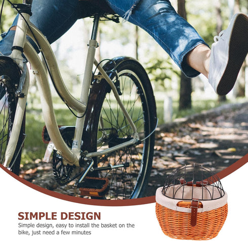 Toyvian Wicker Bike Basket Front Carrier Capacity Pet Basket for Cats Dogs Handwoven Storage Practical Bicycle