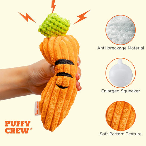 Squeaky Dog Plush Toy, Bite_Stick Collection, 8'', for Small and Medium Dogs (Carrot)